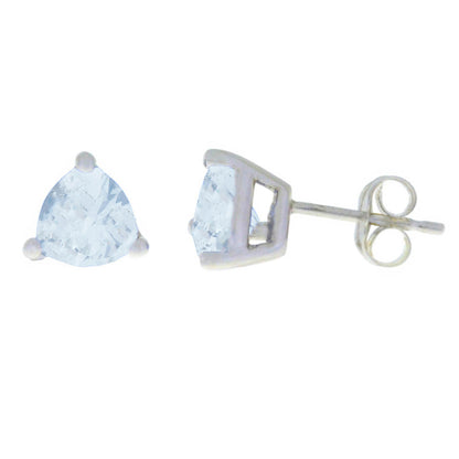 14Kt Gold Genuine Aquamarine Trillion Stud Earrings