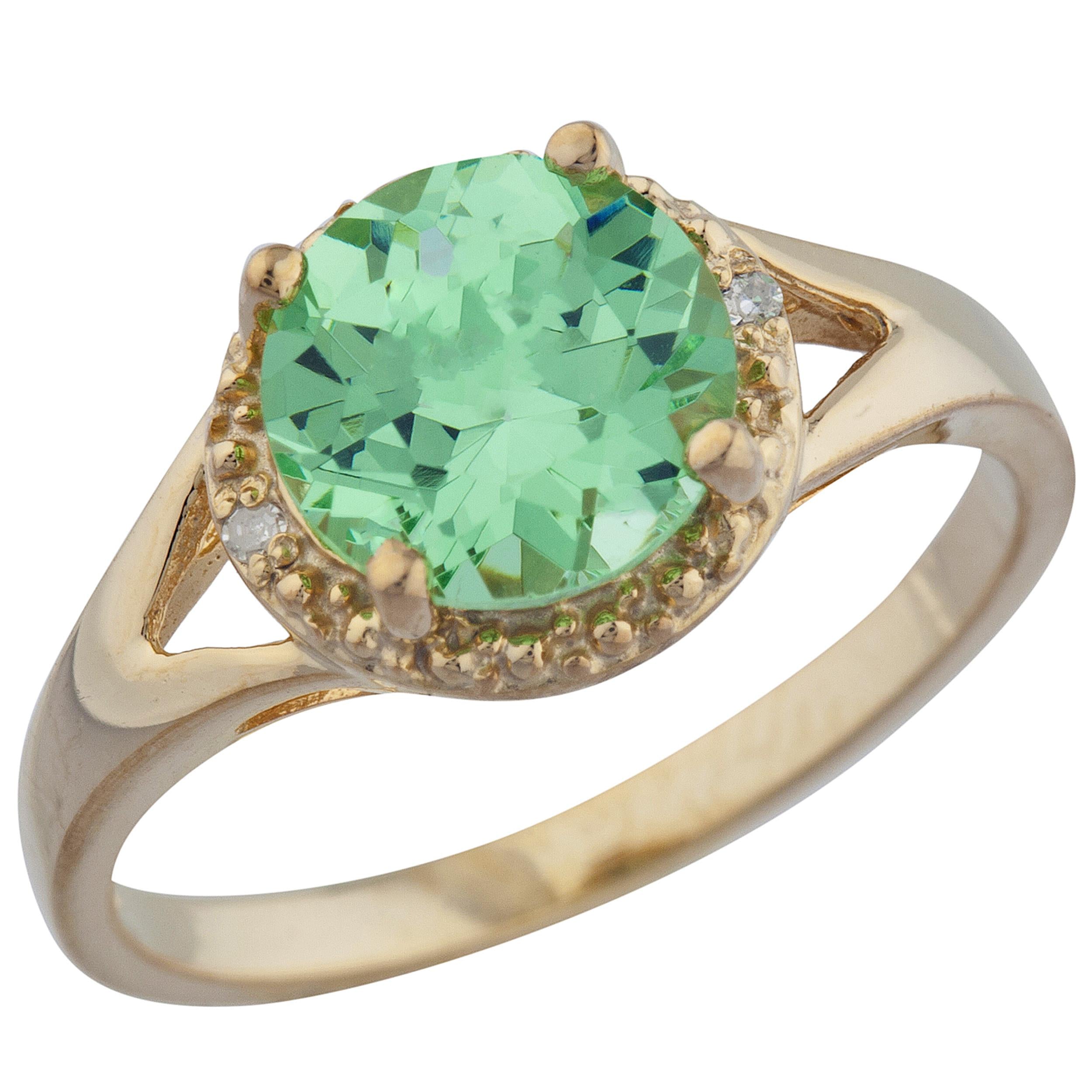 14Kt Gold 2 Ct Green Sapphire & Diamond Halo Design Round Ring