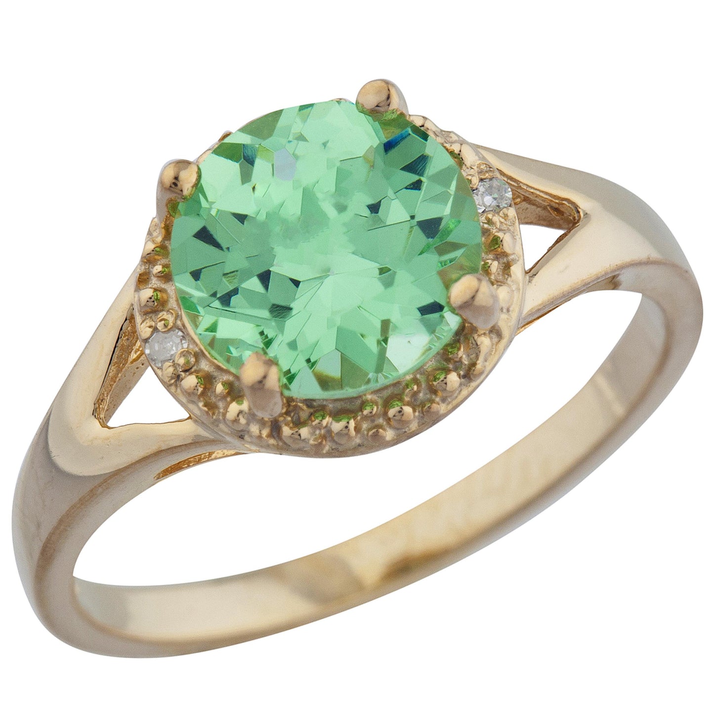 14Kt Gold 2 Ct Green Sapphire & Diamond Halo Design Round Ring