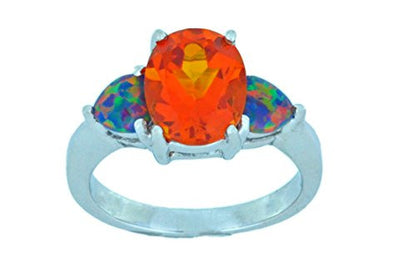 3 Ct Orange Citrine Oval & Black Opal Heart Ring .925 Sterling Silver Rhodium Finish