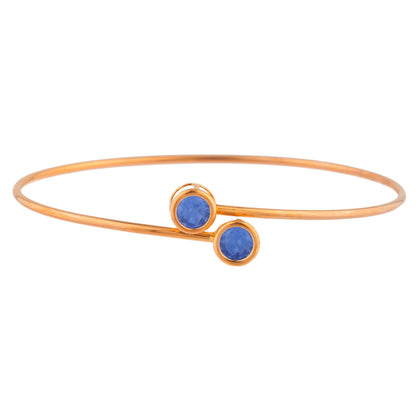 14Kt Rose Gold Plated Tanzanite Round Bezel Bangle Bracelet