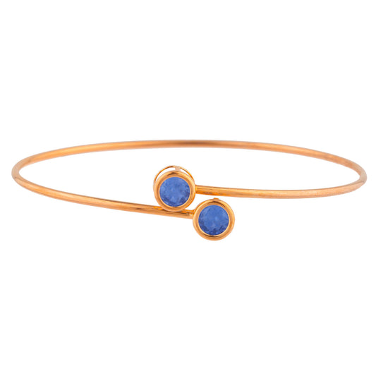 14Kt Rose Gold Plated Tanzanite Round Bezel Bangle Bracelet