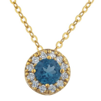 14Kt Gold 0.50 Ct London Blue Topaz Halo Design Pendant Necklace