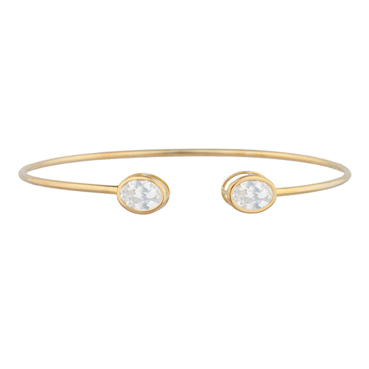 14Kt Gold White Sapphire Oval Bezel Bangle Bracelet