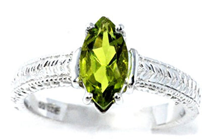 1 Ct Peridot Marquise Ring .925 Sterling Silver Rhodium Finish