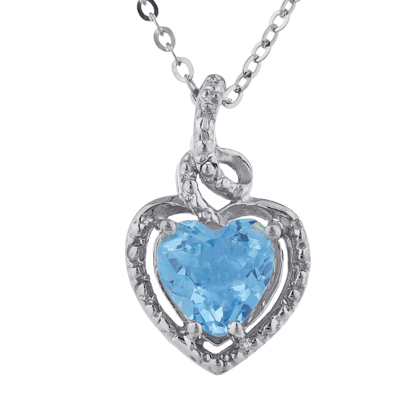 14Kt Gold Blue Topaz Heart Design Pendant Necklace