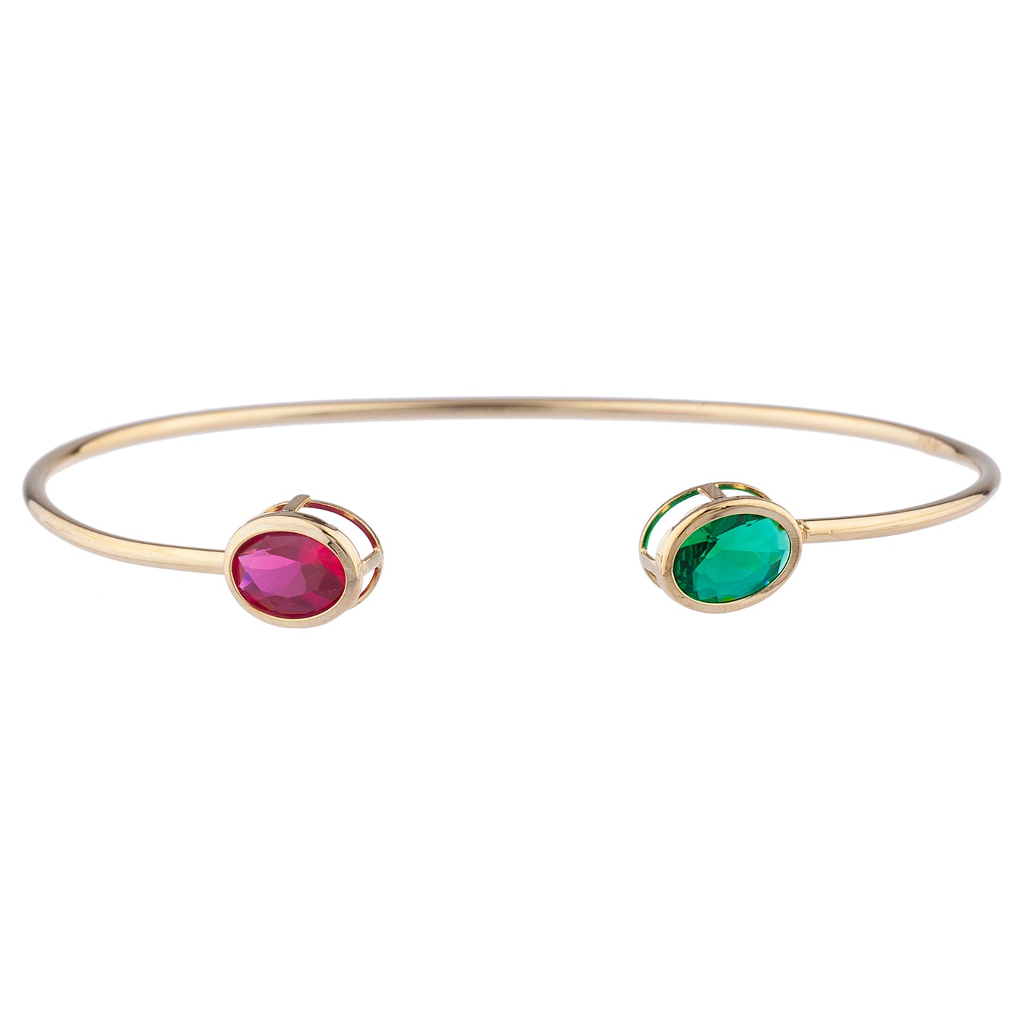 Created Ruby & Emerald Oval Bezel Bangle Bracelet 14Kt Yellow Gold Plated Over .925 Sterling Silver