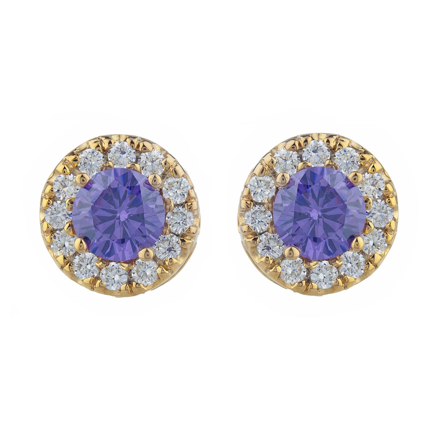 14Kt Gold 1 Ct Amethyst Halo Design Stud Earrings