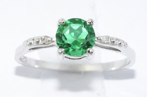 1 Ct Created Emerald & Diamond Round Ring .925 Sterling Silver Rhodium Finish