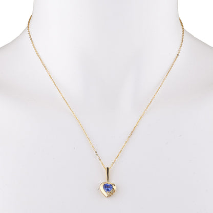 14Kt Gold Tanzanite & Diamond Heart Design Pendant Necklace