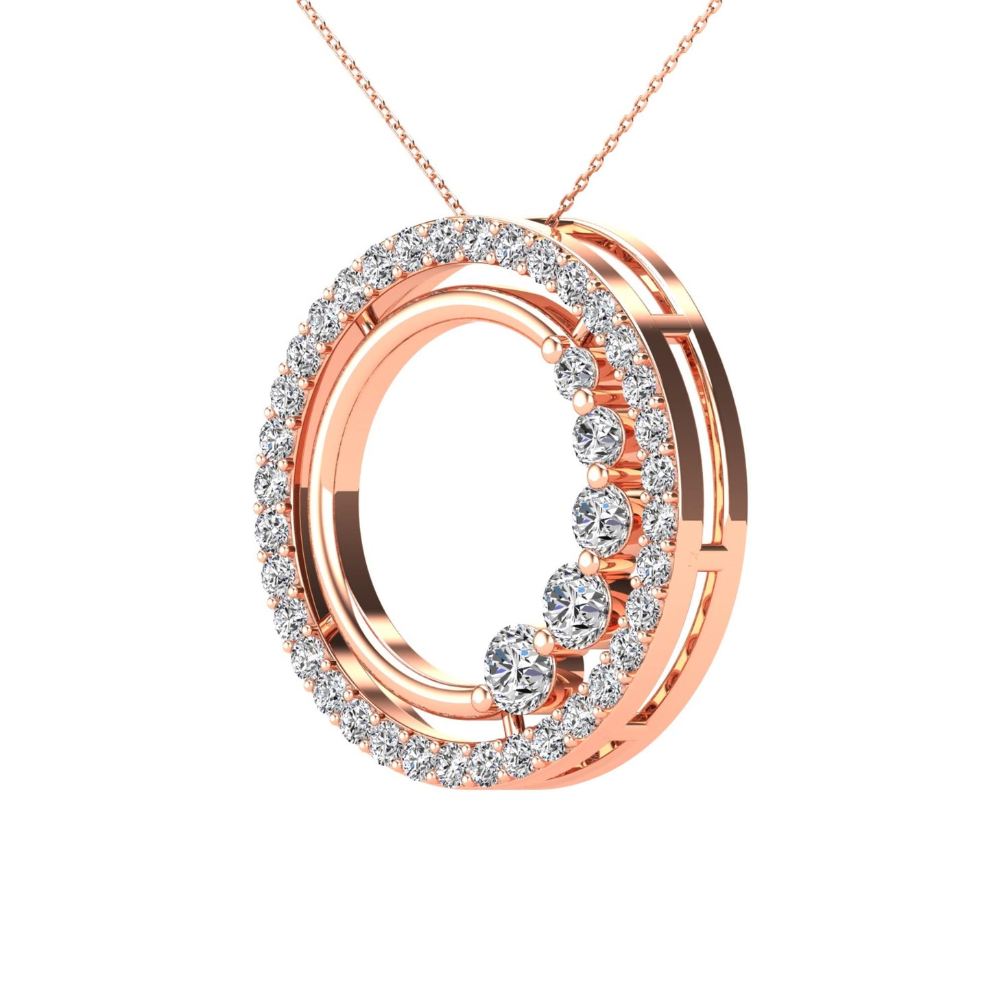 14Kt Rose Gold 0.40 Ct Genuine Natural Diamond Open Circle Design Pendant Necklace