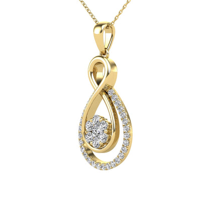 14Kt Yellow Gold 0.32 Ct Genuine Natural Diamond Infinity Design Pendant Necklace