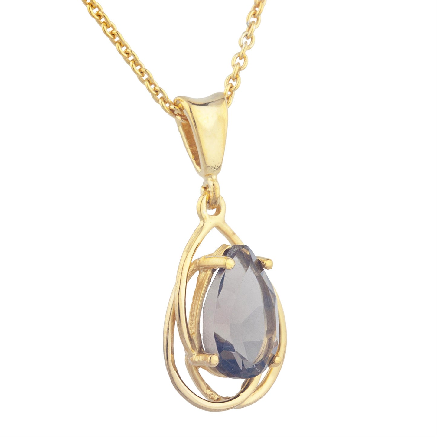 14Kt Gold 2 Ct Genuine Smoky Topaz Pear Teardrop Design Pendant Necklace