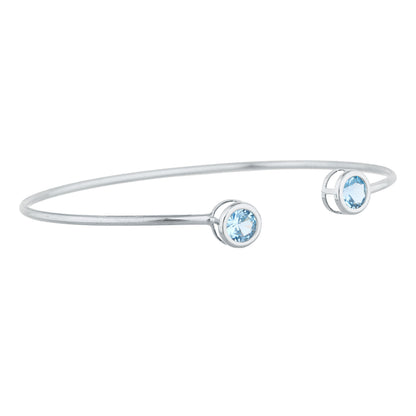 14Kt Gold Aquamarine Round Bezel Bangle Bracelet