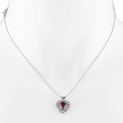 1.5 Ct Garnet Heart Design Pendant .925 Sterling Silver