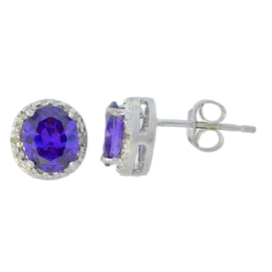 2 Ct Amethyst & Diamond Round Stud Earrings 14Kt White Gold