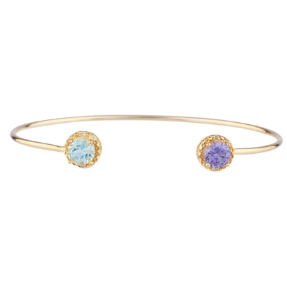 Aquamarine & Amethyst Diamond Bangle Round Bracelet 14Kt Yellow Gold Plated Over .925 Sterling Silver