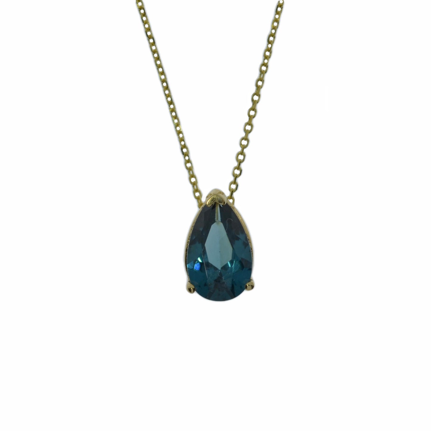 14Kt Gold London Blue Topaz Teardrop Necklace Pendant