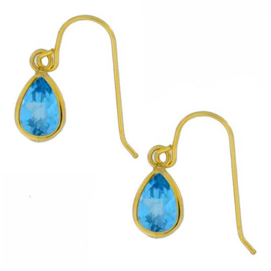 14Kt Yellow Gold Blue Topaz Pear Bezel Dangle Earrings