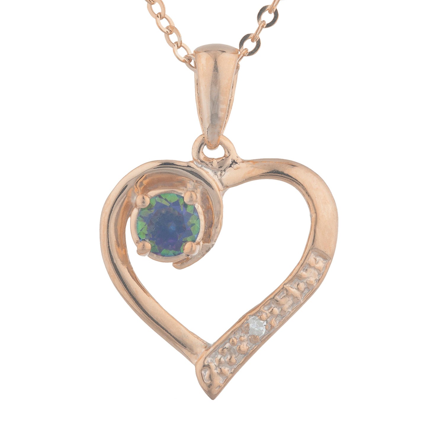 14Kt Rose Gold Plated Natural Mystic Topaz & Diamond Heart Pendant