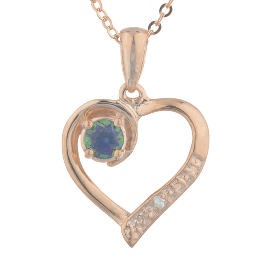 14Kt Rose Gold Plated Natural Mystic Topaz & Diamond Heart Pendant