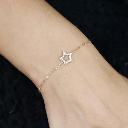 14Kt Gold Genuine Natural Diamond Open Star Bracelet