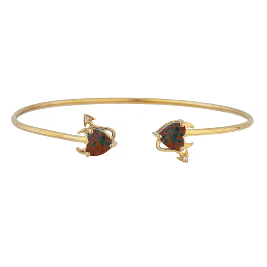 14Kt Gold Black Opal & Diamond Devil Heart Bangle Bracelet