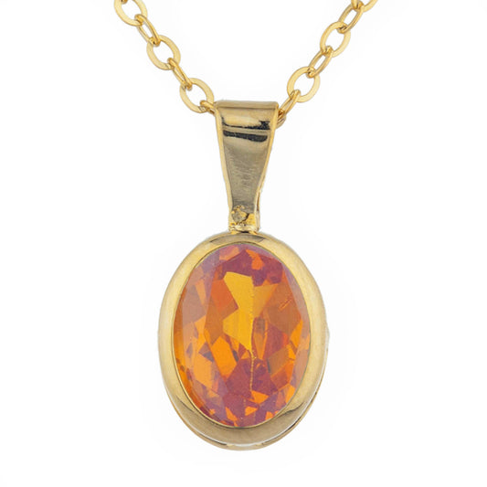 14Kt Gold Orange Citrine Oval Bezel Pendant Necklace