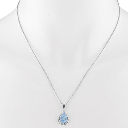 14Kt Gold 2 Ct Blue Topaz Pear Teardrop Design Pendant Necklace