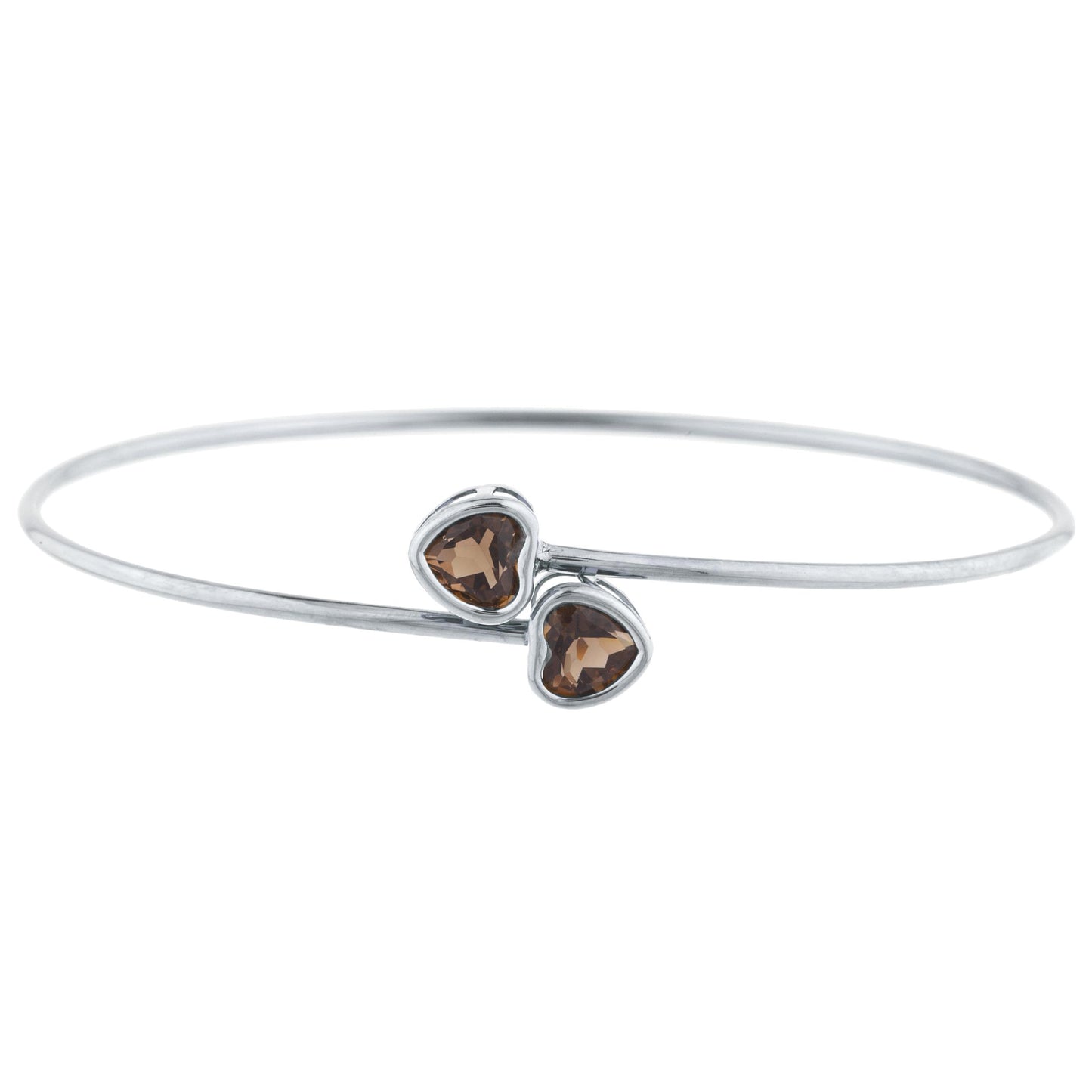 2 Ct Genuine Smoky Topaz Heart Bezel Bangle Bracelet .925 Sterling Silver