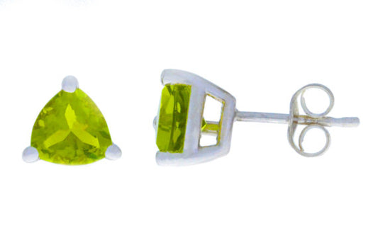 2 Ct Peridot Trillion Stud Earrings .925 Sterling Silver