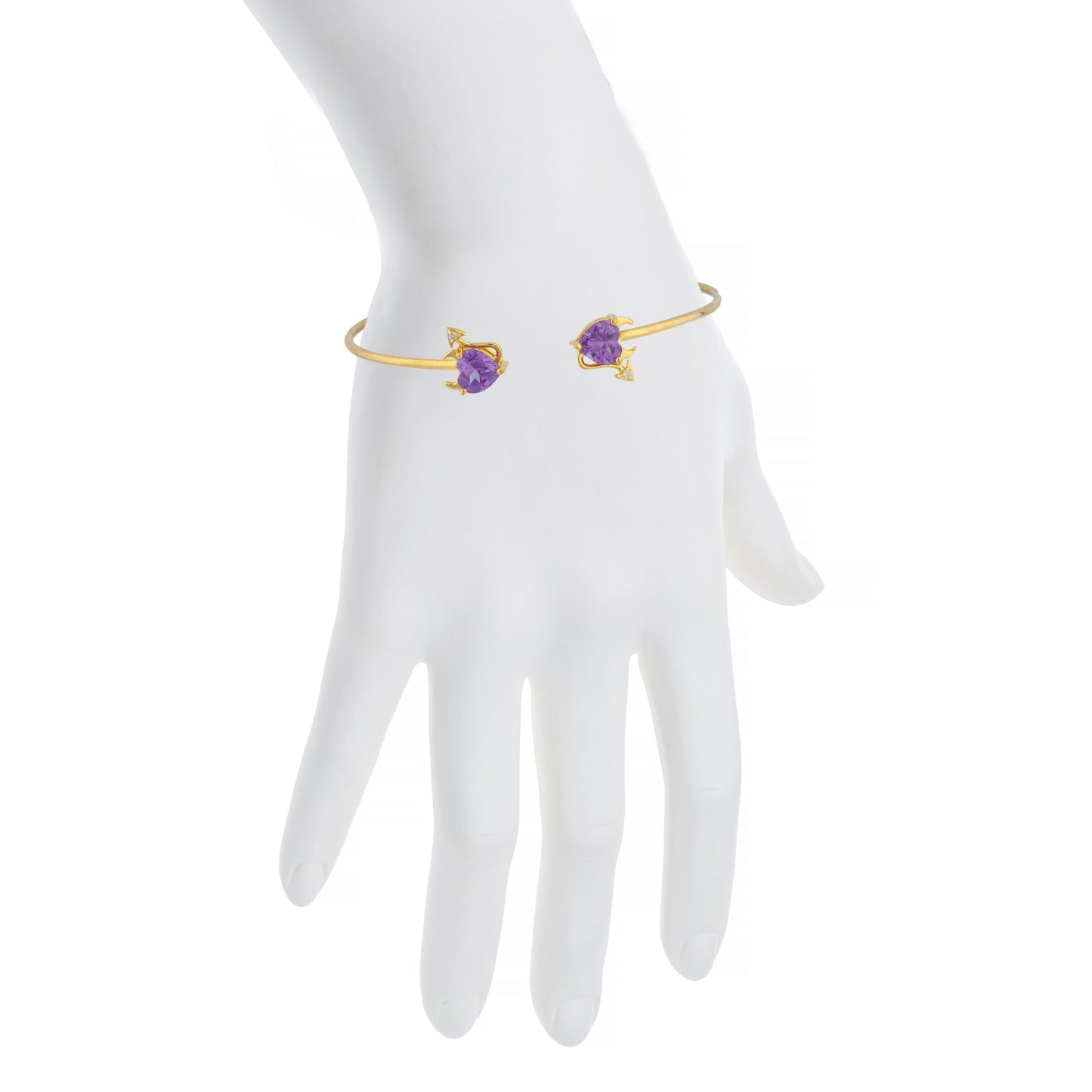 Alexandrite & Diamond Devil Heart Bangle Bracelet 14Kt Yellow Gold Rose Gold Silver