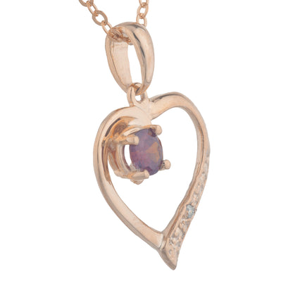 14Kt Rose Gold Plated Garnet & Diamond Heart Pendant