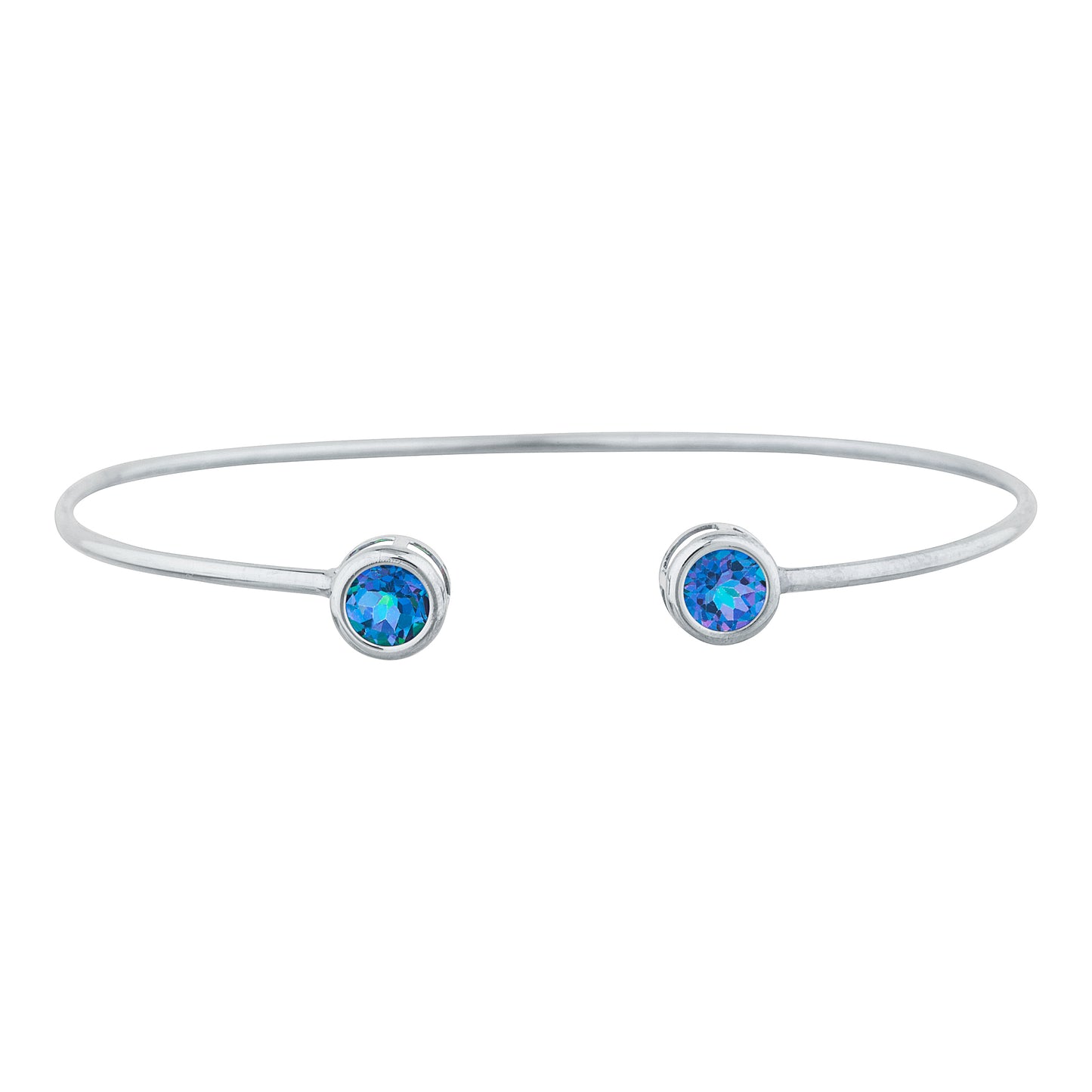 14Kt Gold Natural Blue Mystic Topaz Round Bezel Bangle Bracelet