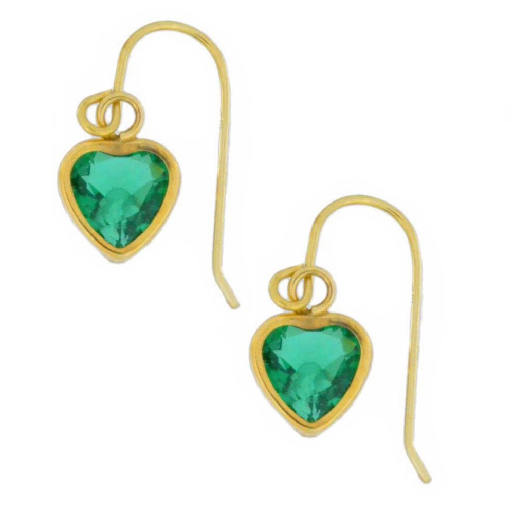 14Kt Yellow Gold Emerald Heart Bezel Dangle Earrings