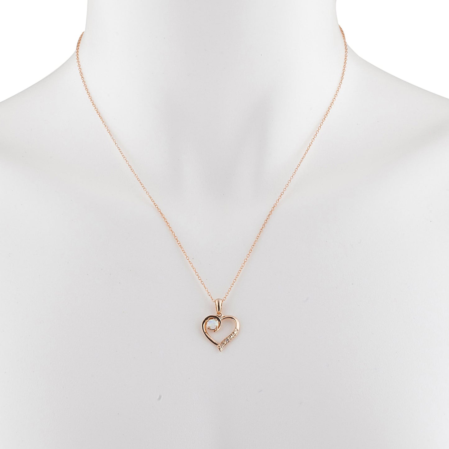 14Kt Rose Gold Plated Opal & Diamond Heart Pendant