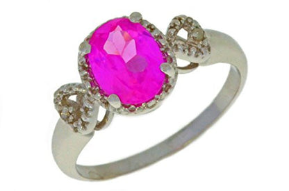 2 Ct Pink Sapphire & Diamond Oval Heart Ring .925 Sterling Silver Rhodium Finish