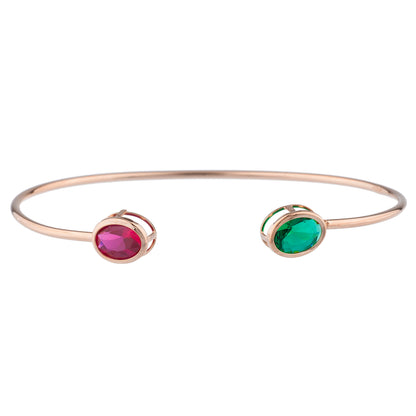 14Kt Gold Ruby & Emerald Oval Bezel Bangle Bracelet