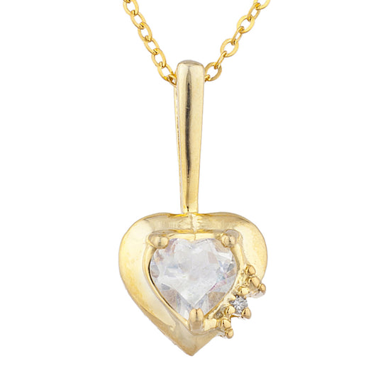 14Kt Yellow Gold Plated White Sapphire & Diamond Heart Pendant