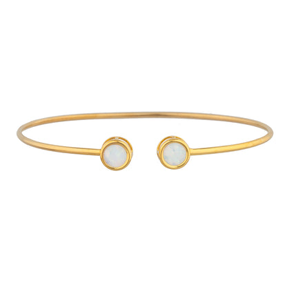 14Kt Gold Genuine Opal Round Bezel Bangle Bracelet