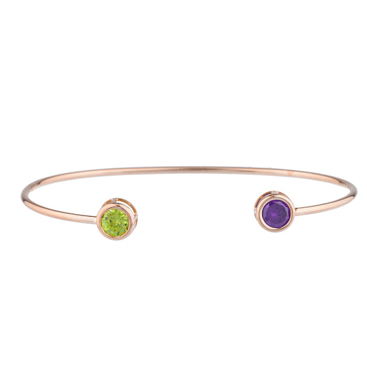 Peridot & Alexandrite Round Bezel Bangle Bracelet 14Kt Rose Gold Plated Over .925 Sterling Silver