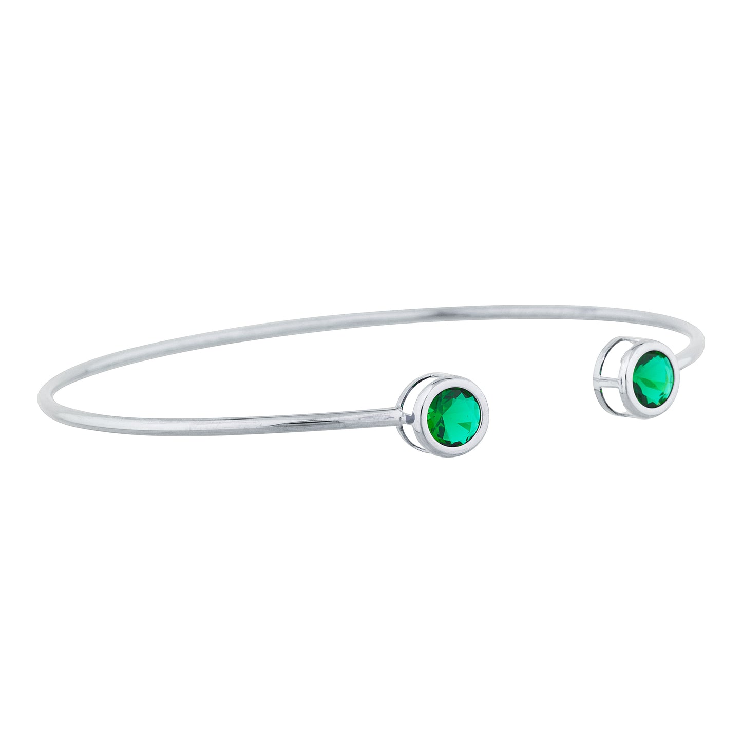 2 Ct Emerald Round Bezel Bangle Bracelet .925 Sterling Silver