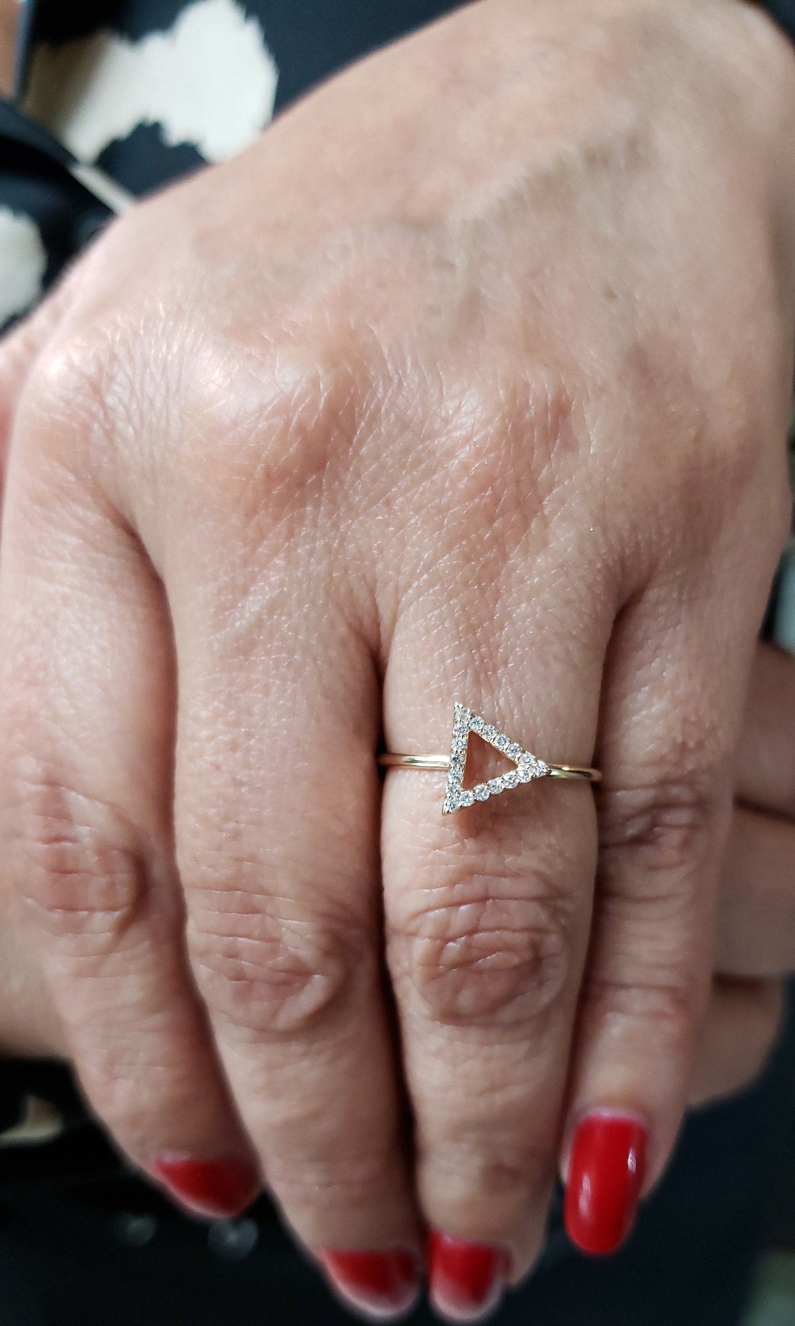 14Kt Gold Genuine Natural Diamond Open Triangle Design Ring