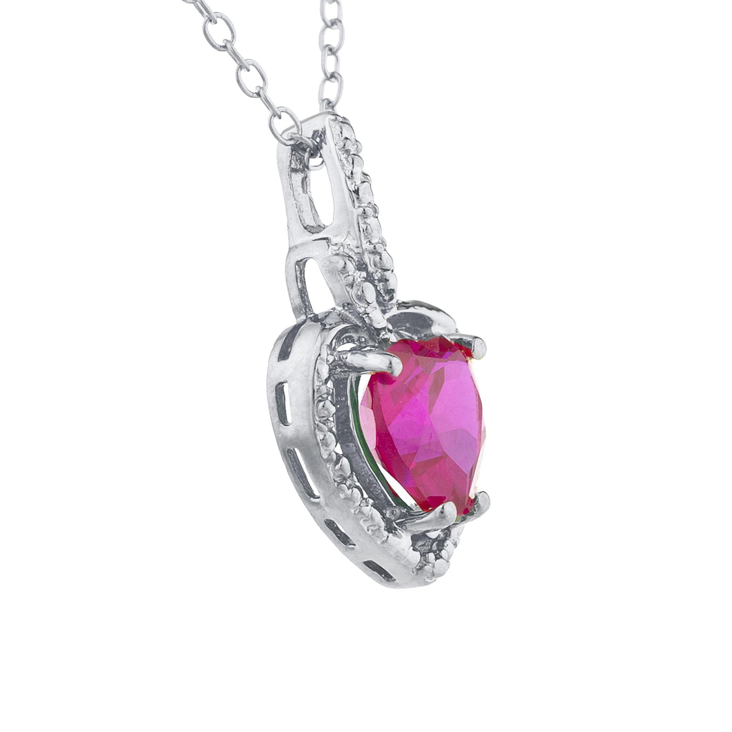 1.5 Ct Created Ruby Heart Design Pendant .925 Sterling Silver