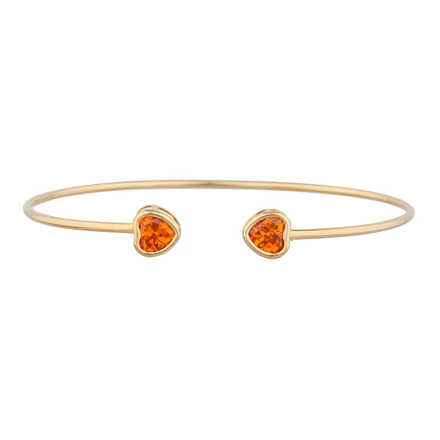 14Kt Yellow Gold Plated Orange Citrine Heart Bezel Bangle Bracelet