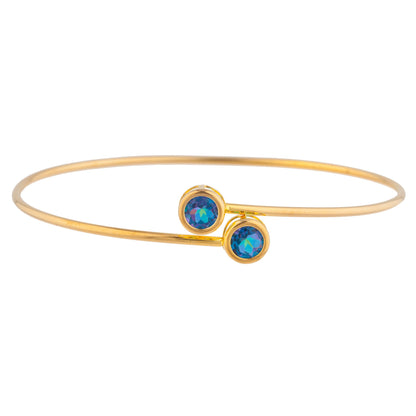 14Kt Yellow Gold Plated Natural Blue Mystic Topaz Round Bezel Bangle Bracelet