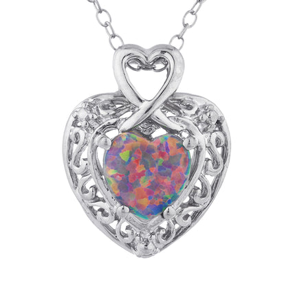 14Kt Gold Black Opal Heart Design Pendant Necklace