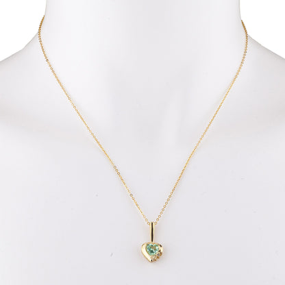 14Kt Gold Green Sapphire & Diamond Heart Design Pendant Necklace