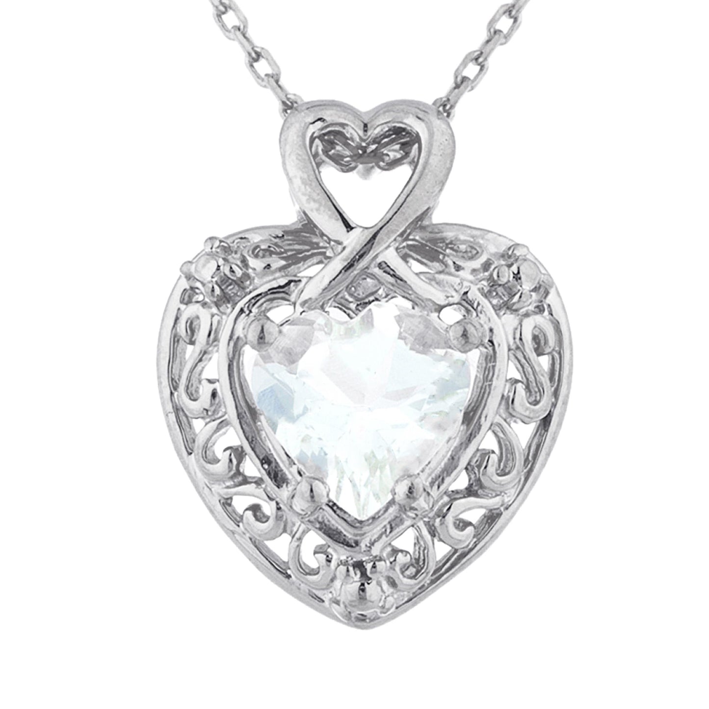 14Kt Gold Aquamarine Heart Design Pendant Necklace