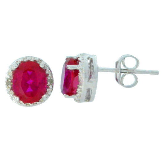 2 Ct Created Ruby & Diamond Round Stud Earrings 14Kt White Gold